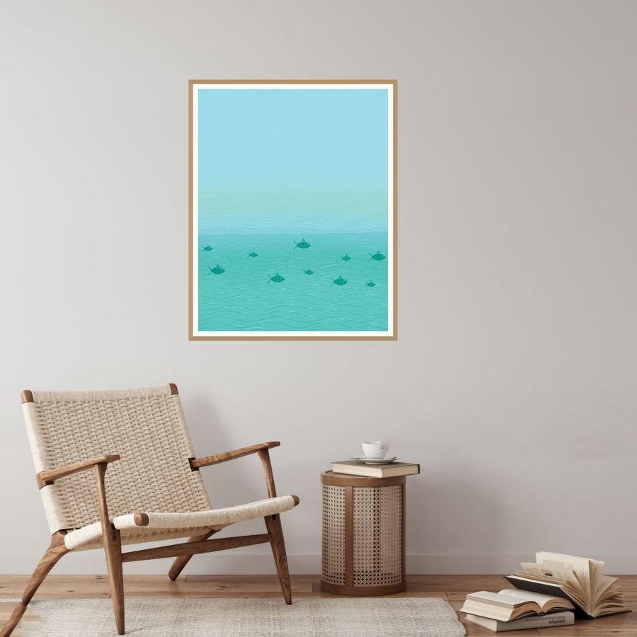 Bold Modern Gradient-sky Cloud-field Art Print — room scene