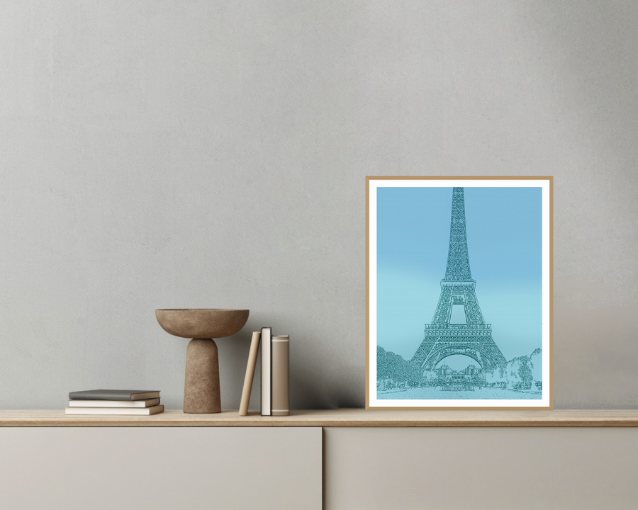 Modern Watercolour Eiffel Tower Line Art Print — room scene