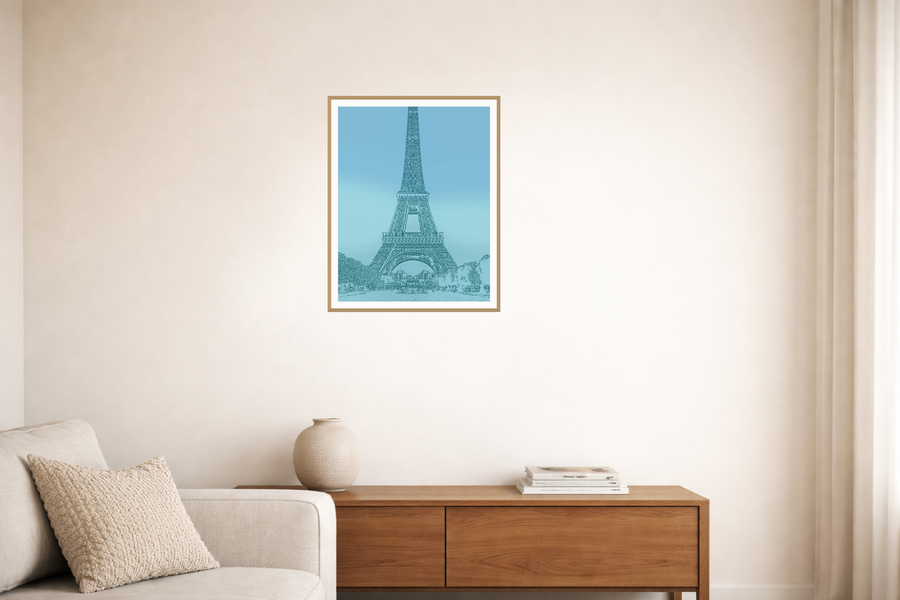 Modern Watercolour Eiffel Tower Line Art Print — room scene