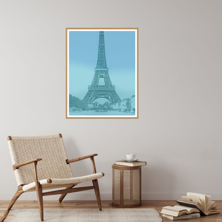 Modern Watercolour Eiffel Tower Line Art Print — room scene