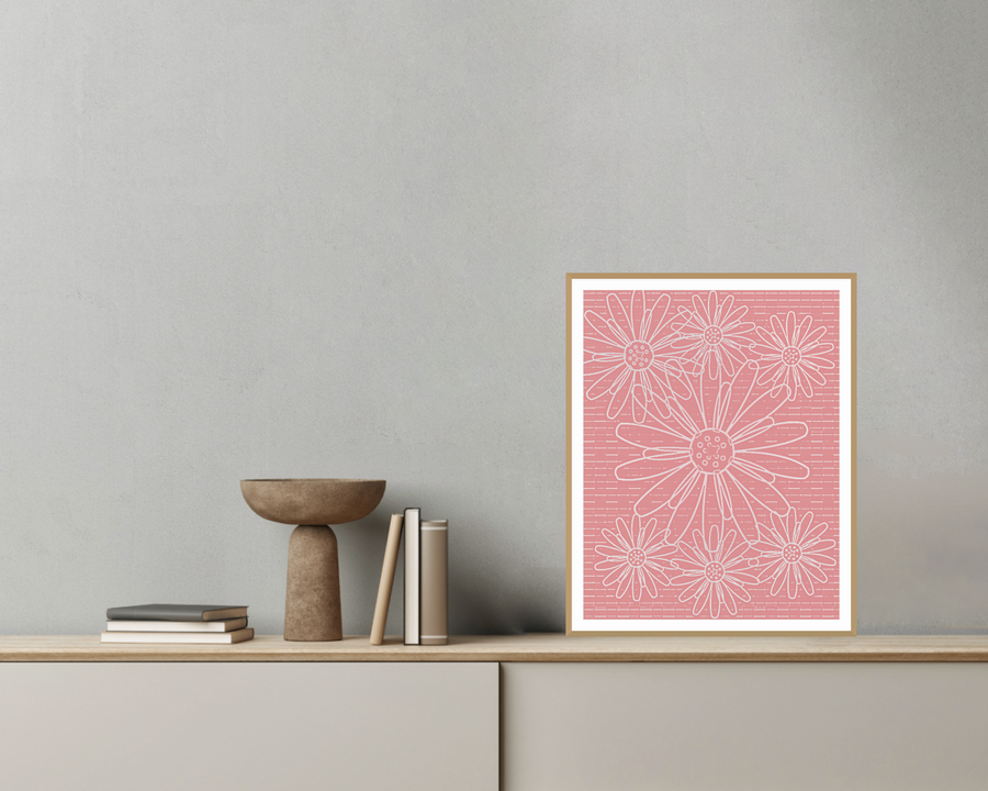 Coral Sand Watercolor Sunflowers Wash Art Print — room scene