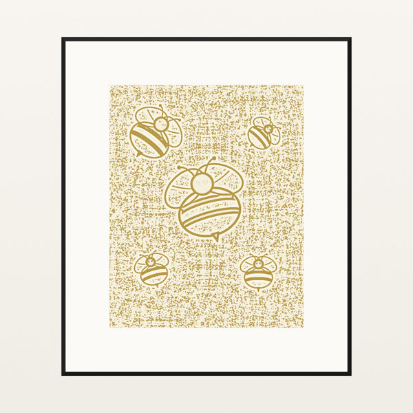 Honeyed Gold Bees Motif – Limited Edition Motif Art Print — Black gallery mat