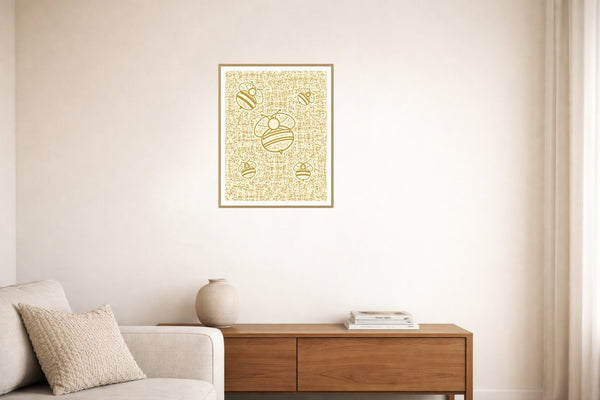 Honeyed Gold Bees Motif – Limited Edition Motif Art Print — Living room lifestyle