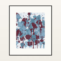 Icy Blue & Burgundy Paint Splatter – Signed 50-Edition Giclée Print for Gallery Walls — Black gallery mat