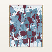Icy Blue & Burgundy Paint Splatter – Signed 50-Edition Giclée Print for Gallery Walls — Floating natural frame