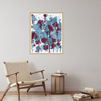 Icy Blue & Burgundy Paint Splatter – Signed 50-Edition Giclée Print for Gallery Walls — Reading nook