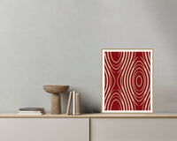 Ikat Crimson Marble Swirl – Signed 50-Edition Giclée Print for Gallery Walls — Grey wall with bowl
