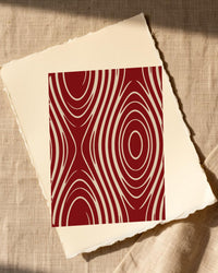 Ikat Crimson Marble Swirl – Signed 50-Edition Giclée Print for Gallery Walls — Paper/edge detail