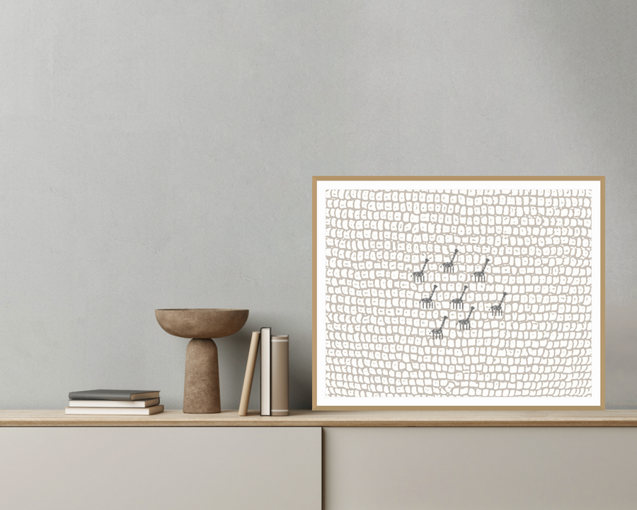 Natural Girafee Motif Limited Edition Line Art  Print — room scene