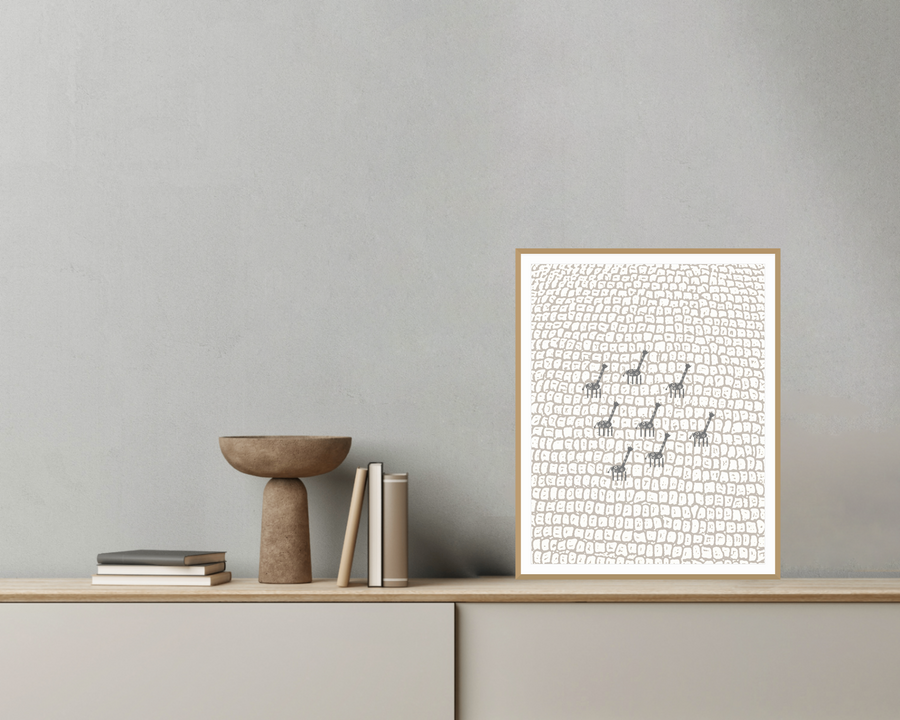 Natural Girafee Motif Limited Edition Line Art  Print — room scene