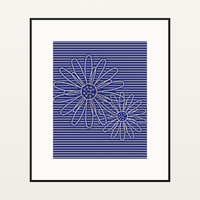 Indigo Sunflower Painterly Etched Line Art