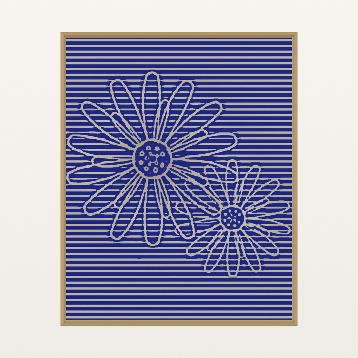 Indigo Sunflower Painterly Etched Line Art