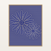 Indigo Sunflower Painterly Etched Line Art