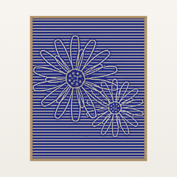 Indigo Sunflower Painterly Etched Line Art