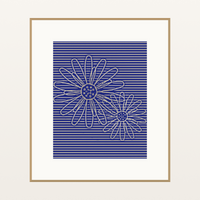 Indigo Sunflower Painterly Etched Line Art