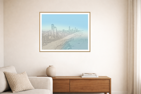Organic Texture Watercolor-wash Gold Coast Line Art – Limited Edition