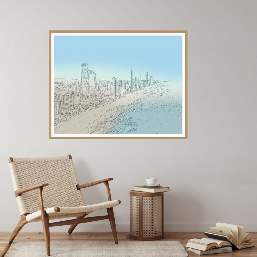Organic Texture Watercolor-wash Gold Coast Line Art – Limited Edition — room scene