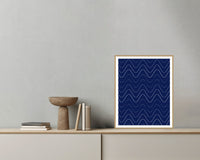 Indigo Retro 70s – Premium Retro 70s Wall Art Print — Grey wall with bowl