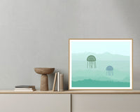 Irish Coast Gradient Sky – Premium Gradient Sky Wall Art Print — Grey wall with bowl