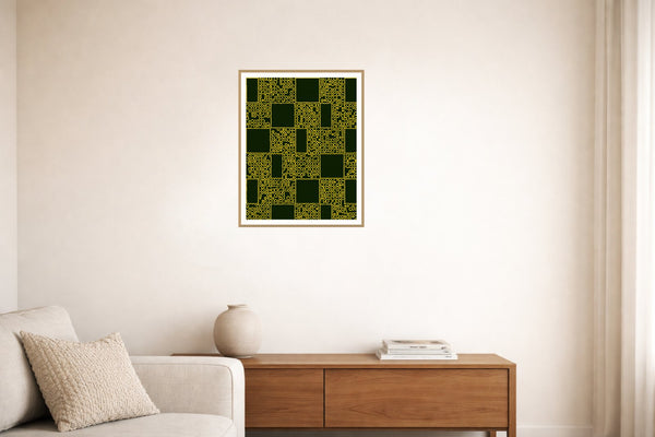 Kente Gold Geometric – Premium Geometric Wall Art Print — Living room lifestyle