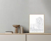 Lavender & Sage Etched Line Art – Signed 50-Edition Giclée Print for Gallery Walls — Grey wall with bowl
