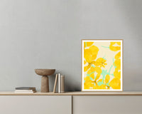 Lemon Zest Ombré Gradient – Premium Ombré Gradient Wall Art Print — Grey wall with bowl
