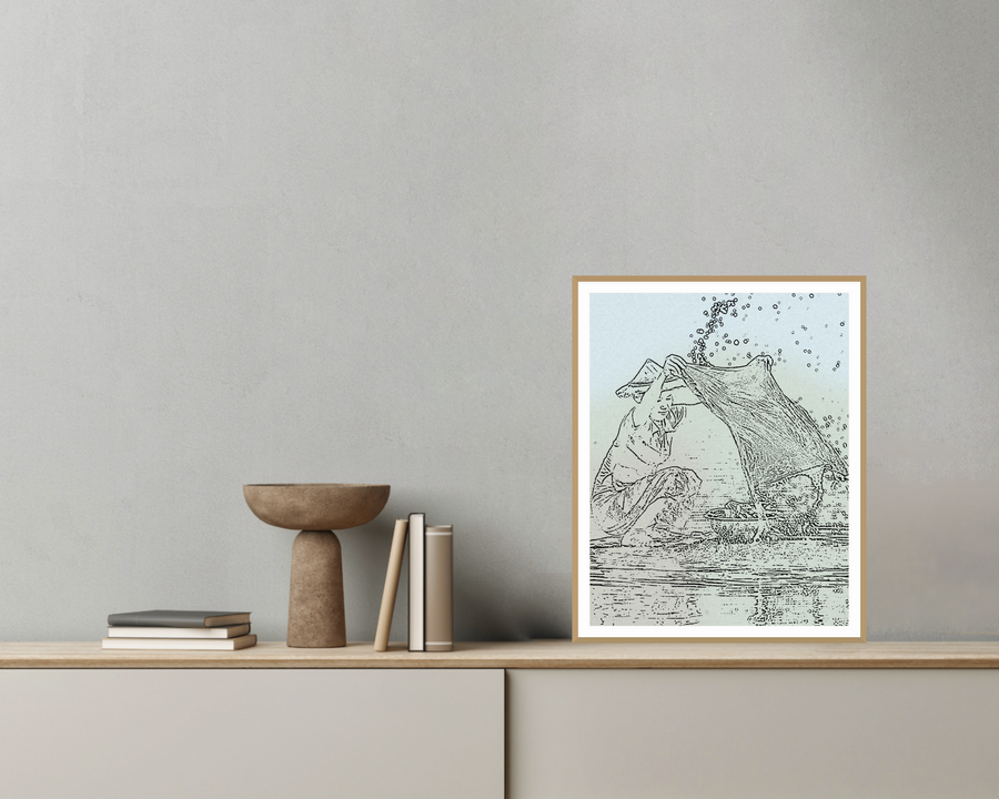 Monochrome Etched Line Art  – Giclée Print for Gallery Walls — room scene