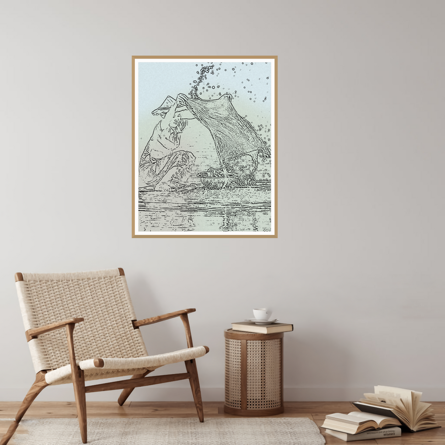 Monochrome Etched Line Art  – Giclée Print for Gallery Walls — room scene