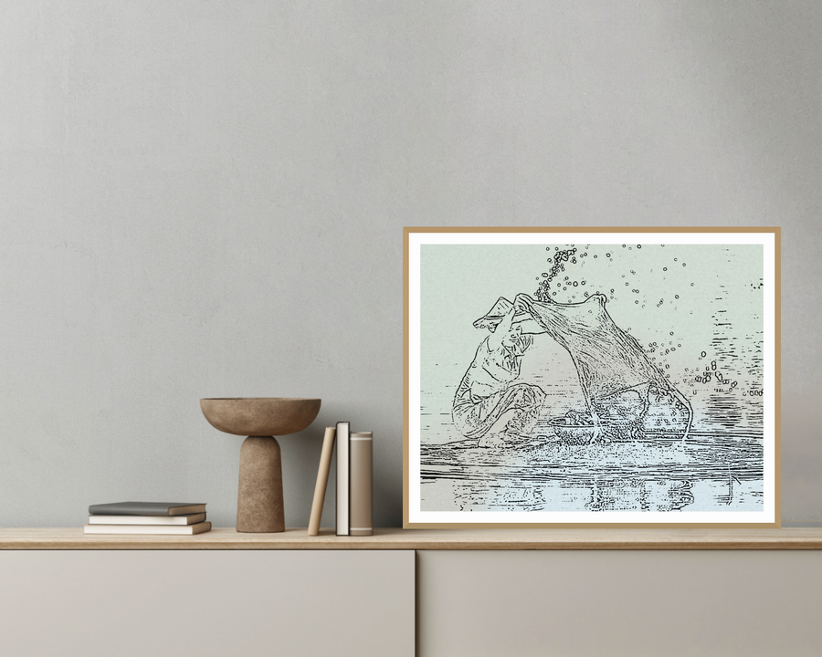 Monochrome Etched Line Art  – Giclée Print for Gallery Walls — room scene