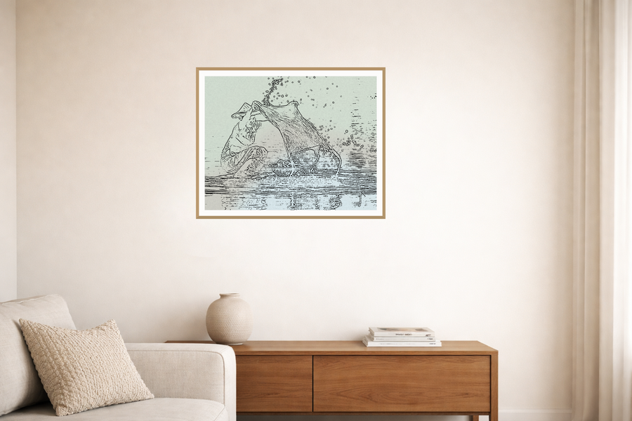 Monochrome Etched Line Art  – Giclée Print for Gallery Walls — room scene