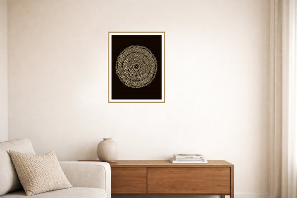 Mudcloth Earth Abstract Wave – Signed 50-Edition Giclée Print for Gallery Walls — Living room lifestyle