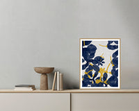 Navy & Mustard Ombré Gradient – Premium Ombré Gradient Wall Art Print — Grey wall with bowl