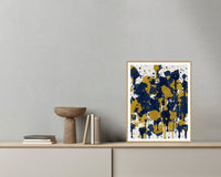 Navy & Mustard Paint Splatter – Signed 50-Edition Giclée Print for Gallery Walls — Grey wall with bowl