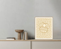 Ochre Wash Bee Motif – Limited Edition Motif Art Print — Grey wall with bowl