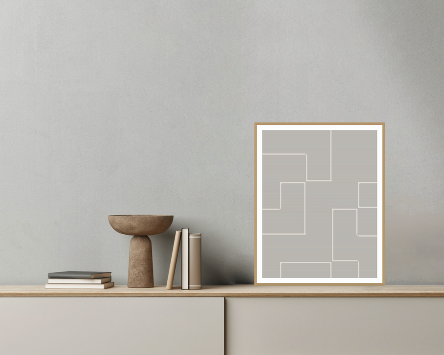 Oyster Shell Geometric Line Wall Art — room scene