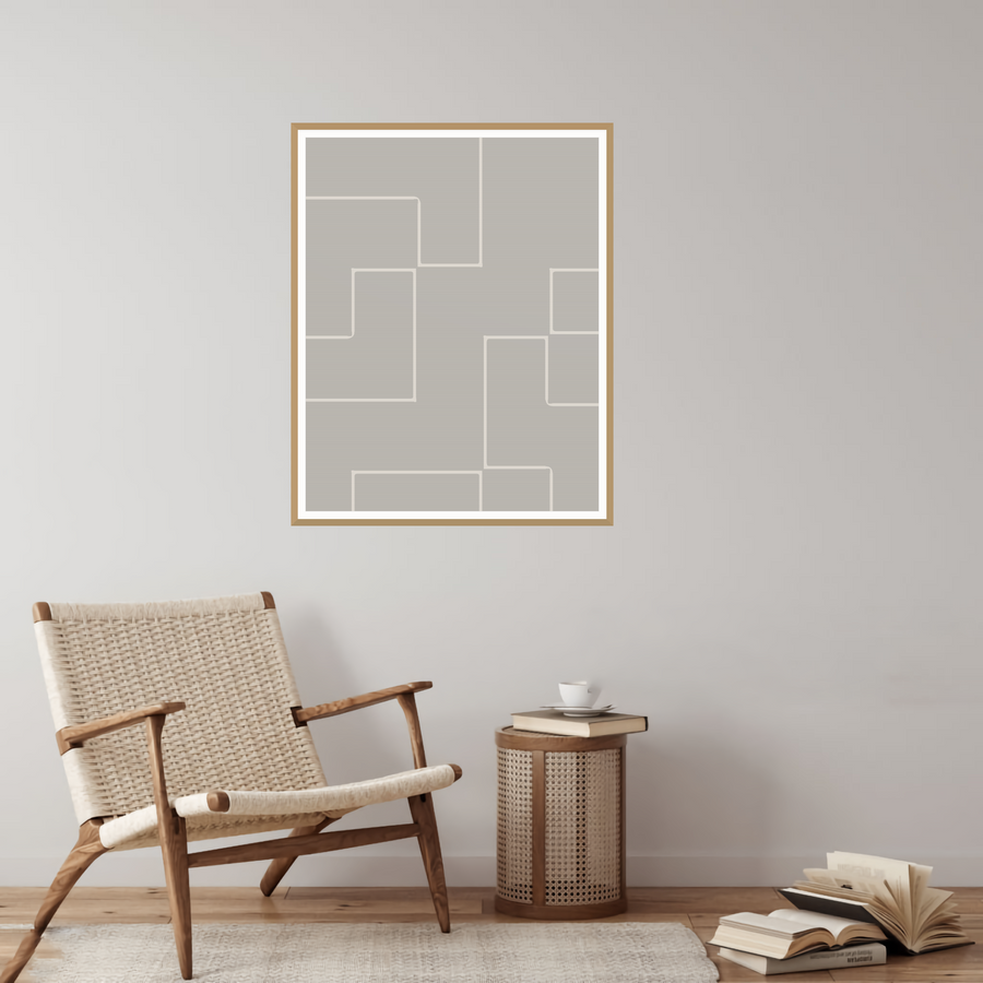 Oyster Shell Geometric Line Wall Art — room scene