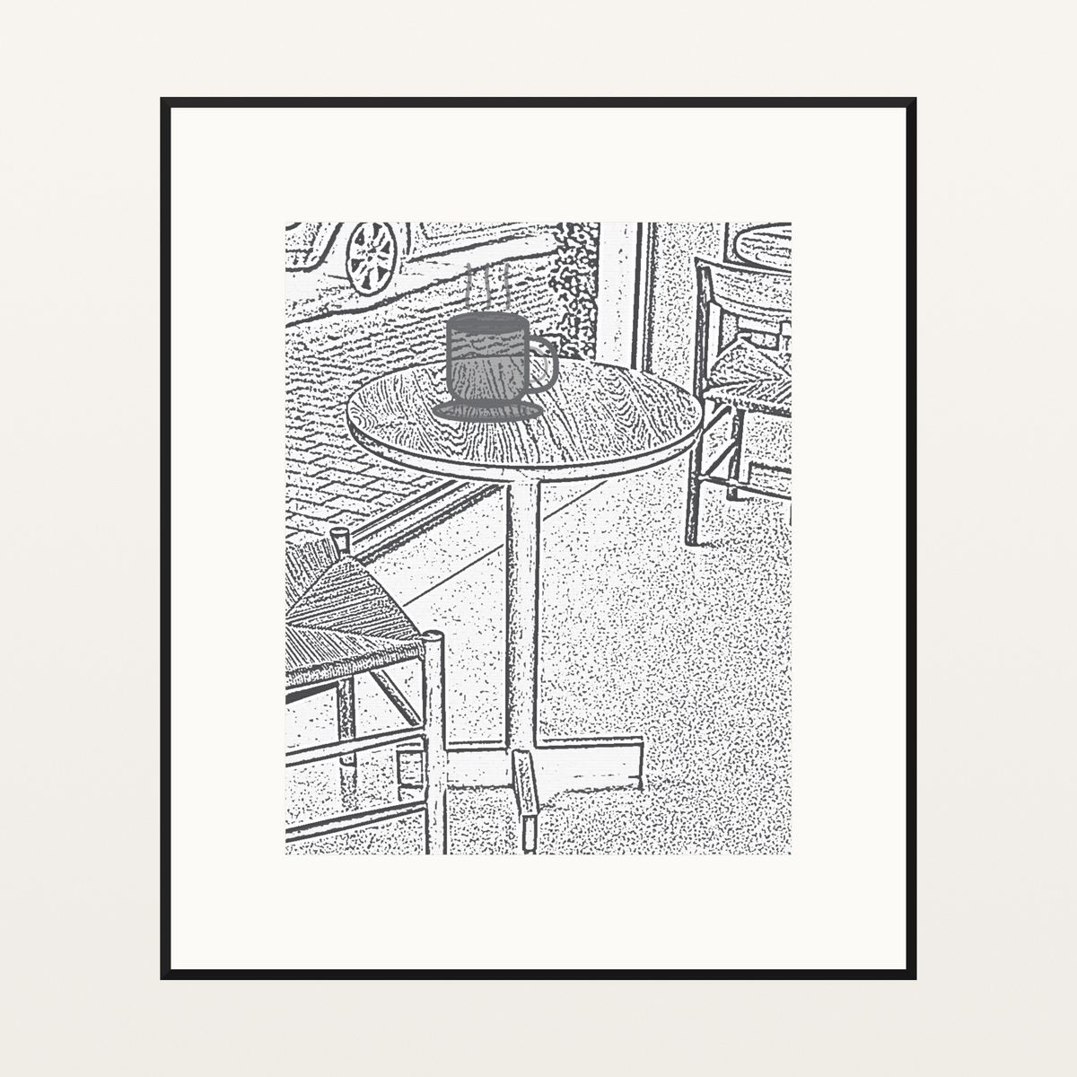 Monochrome Etched Line Art Cafe – Premium Etched Line Art Wall Art Print