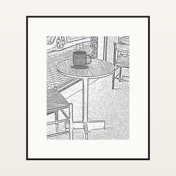 Monochrome Etched Line Art Cafe – Premium Etched Line Art Wall Art Print