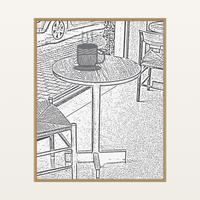 Monochrome Etched Line Art Cafe – Premium Etched Line Art Wall Art Print