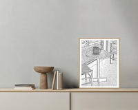 Monochrome Etched Line Art Cafe – Premium Etched Line Art Wall Art Print