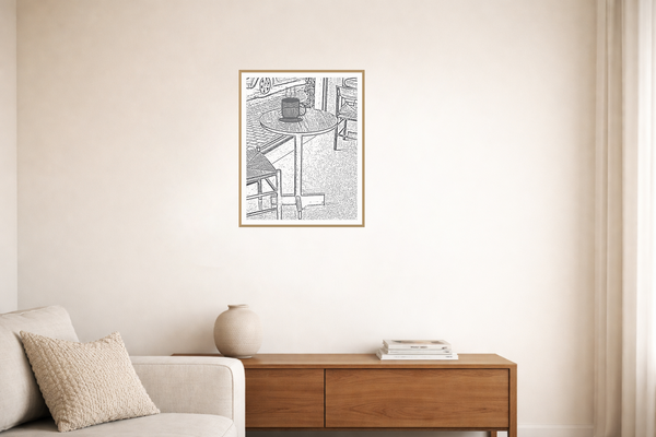 Monochrome Etched Line Art Cafe – Premium Etched Line Art Wall Art Print