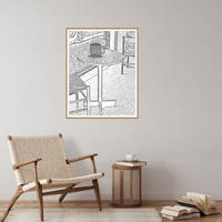 Monochrome Etched Line Art Cafe – Premium Etched Line Art Wall Art Print
