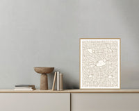Raw Plaster Hummingbird Motif – Limited Edition Motif Art Print — Grey wall with bowl