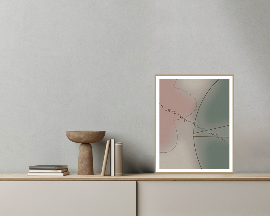 Mid-Century Muted Line Art Print — room scene