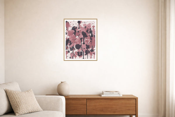 Rose Graphite Paint Splatter – Signed 50-Edition Giclée Print for Gallery Walls — Living room lifestyle