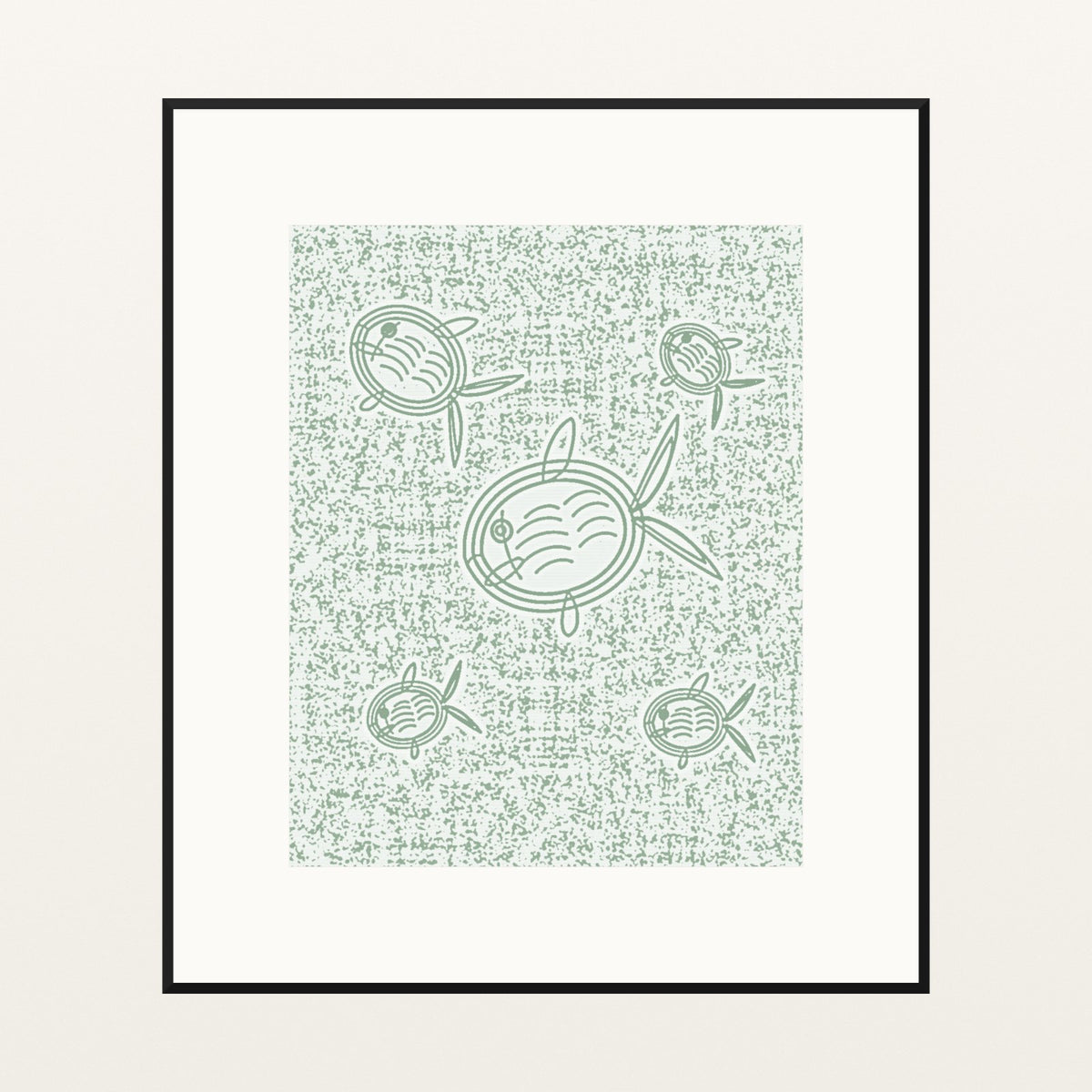 Sage Wash Fish Motif – Limited Edition Motif Art Print — Black gallery mat