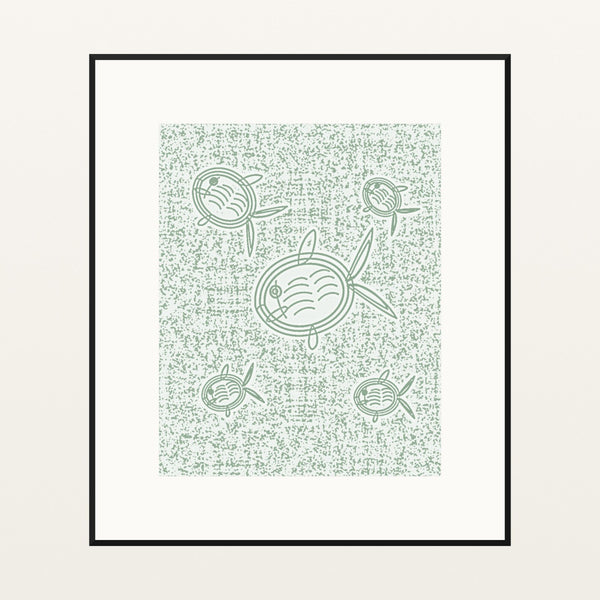 Sage Wash Fish Motif – Limited Edition Motif Art Print — Black gallery mat