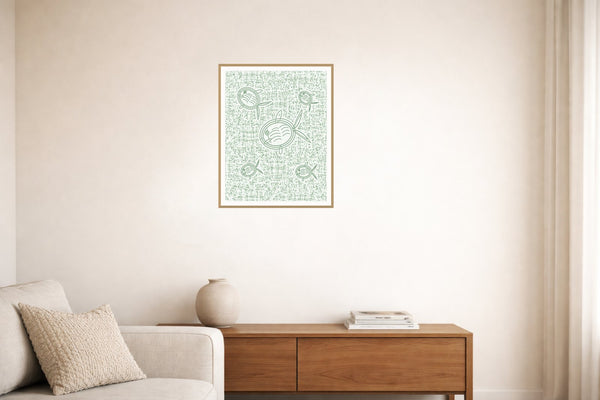 Sage Wash Fish Motif – Limited Edition Motif Art Print — Living room lifestyle
