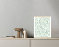 Sage Wash Fish Motif – Limited Edition Motif Art Print — Grey wall with bowl