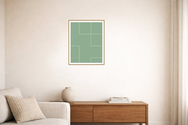 Sage Wash Geometric – Premium Geometric Wall Art Print — Living room lifestyle